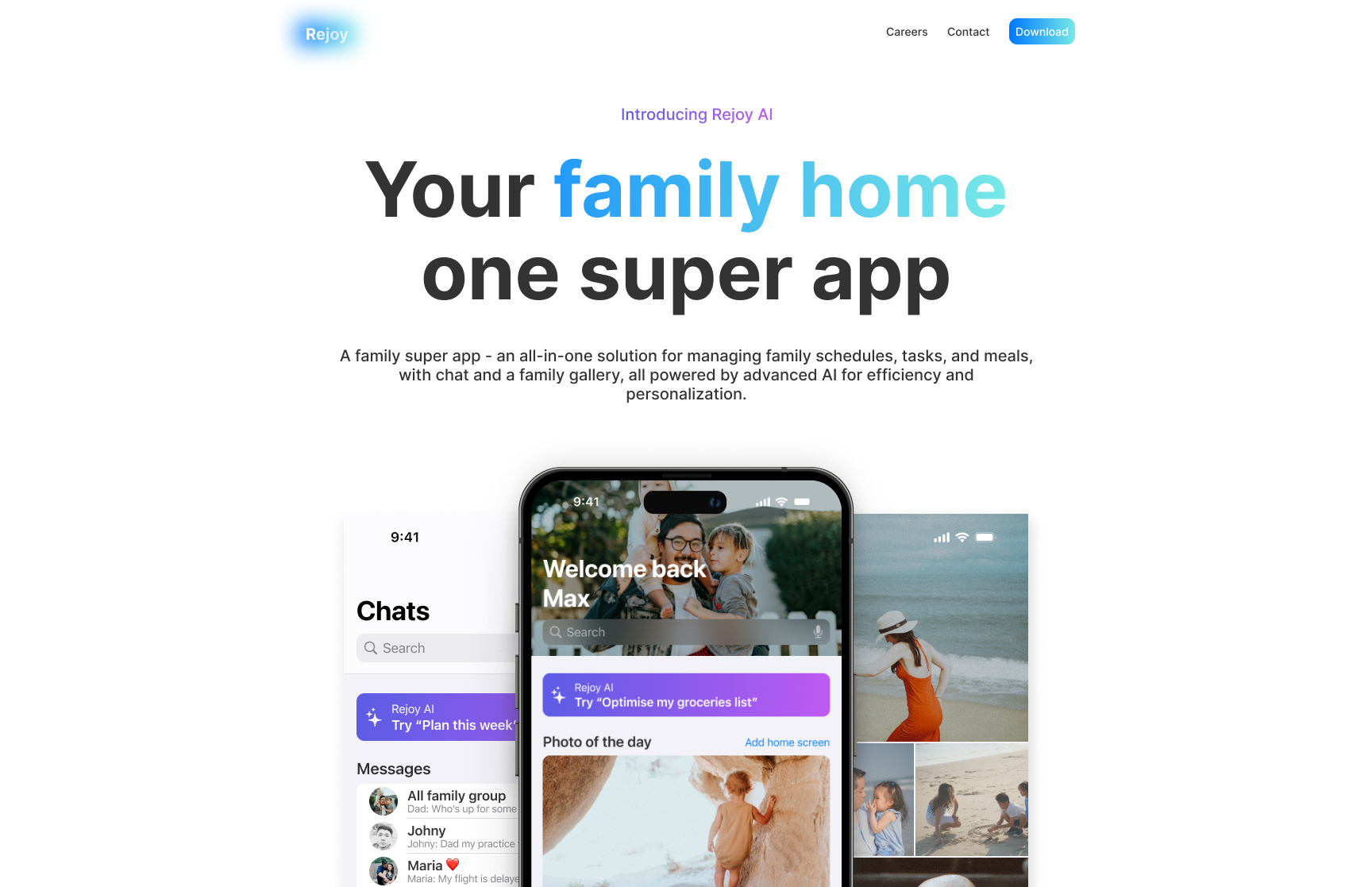 Family app landing page