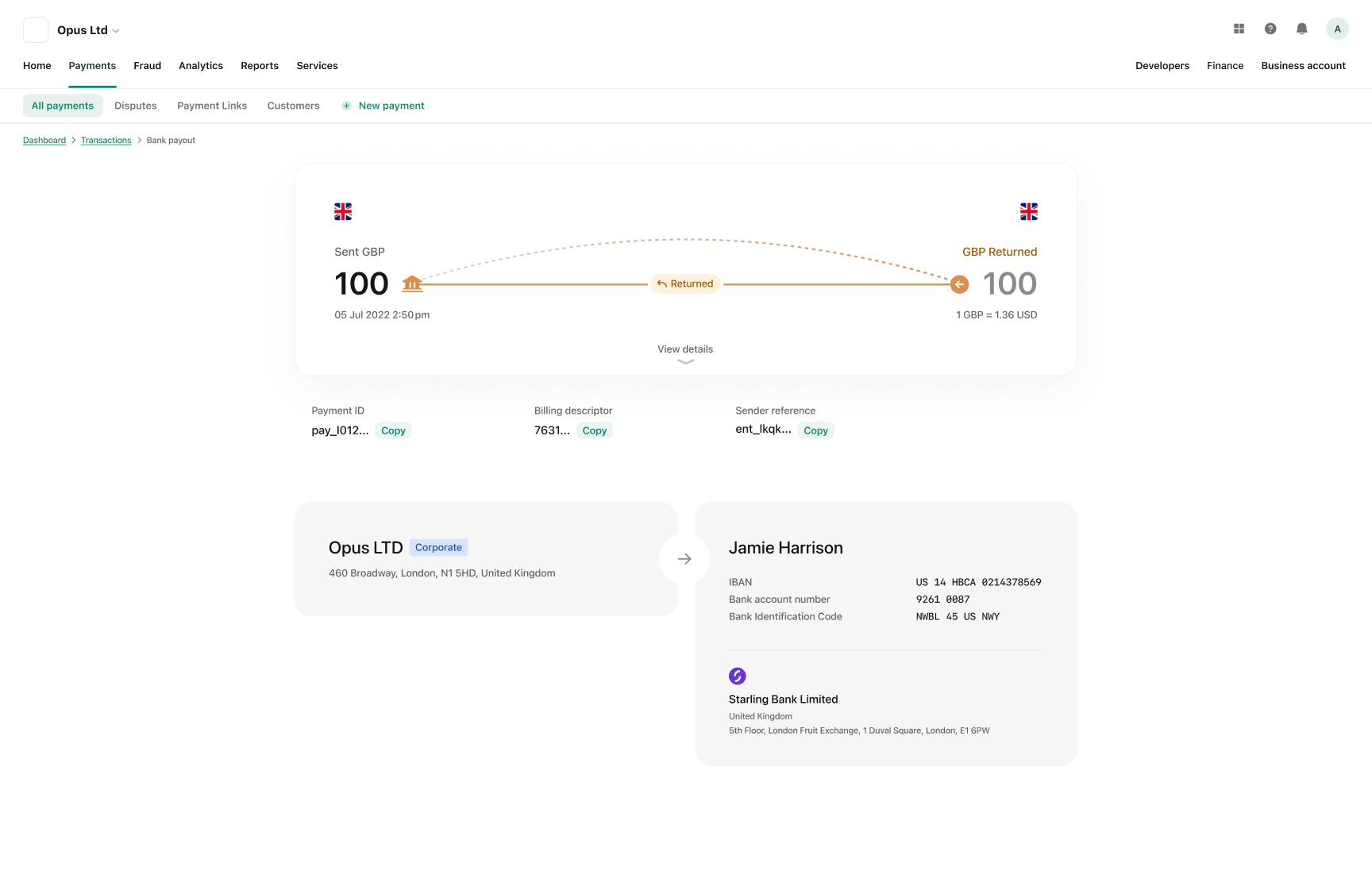 Bank payout returned · Checkout.com