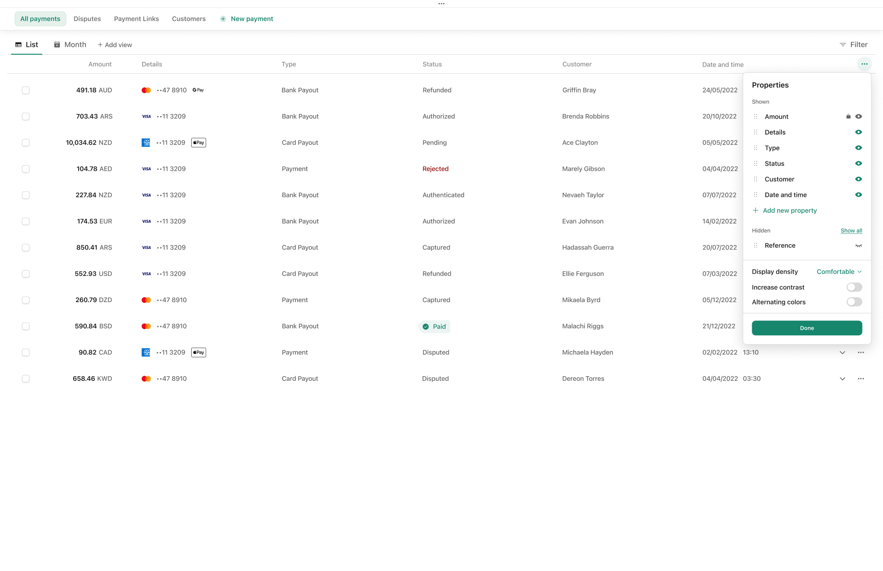 Transactions list · Checkout.com