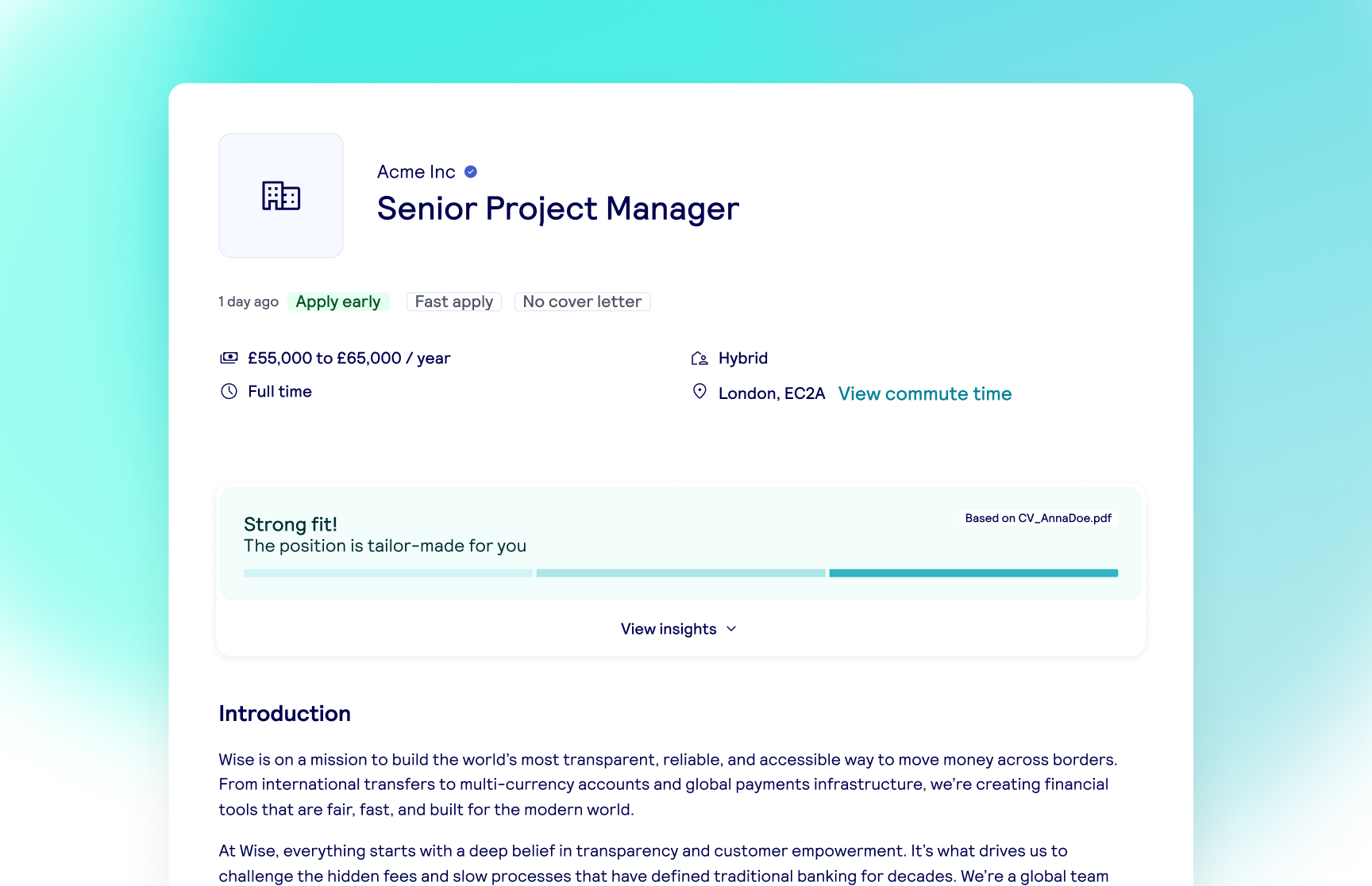 Job posting with match insights